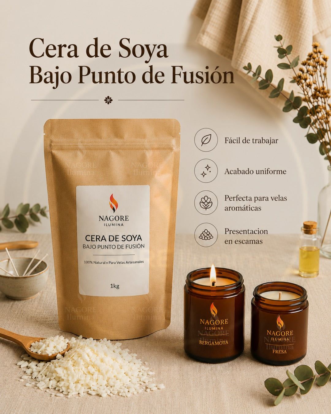 Cera de Soya Bajo Punto de Fusión 1 kg