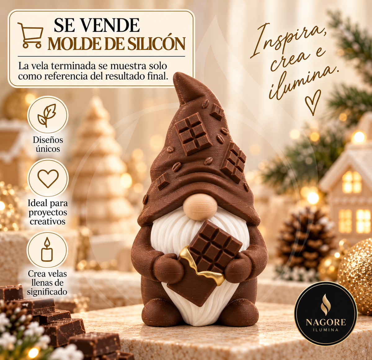 Molde de Silicón Gnomo Navideño Chocolate