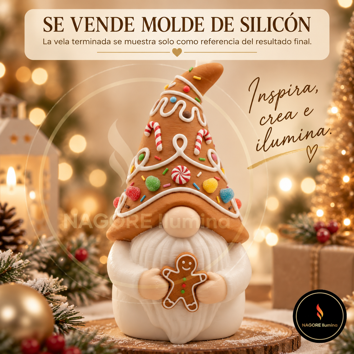 Molde de Silicón Gnomo Navideño con Galleta de Jengibre