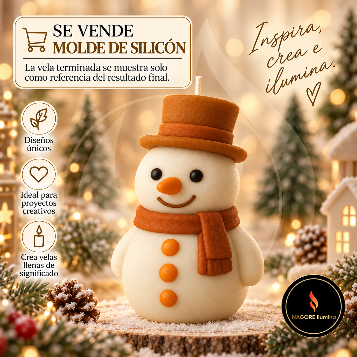 Molde de Silicón Muñeco de Nieve para Velas