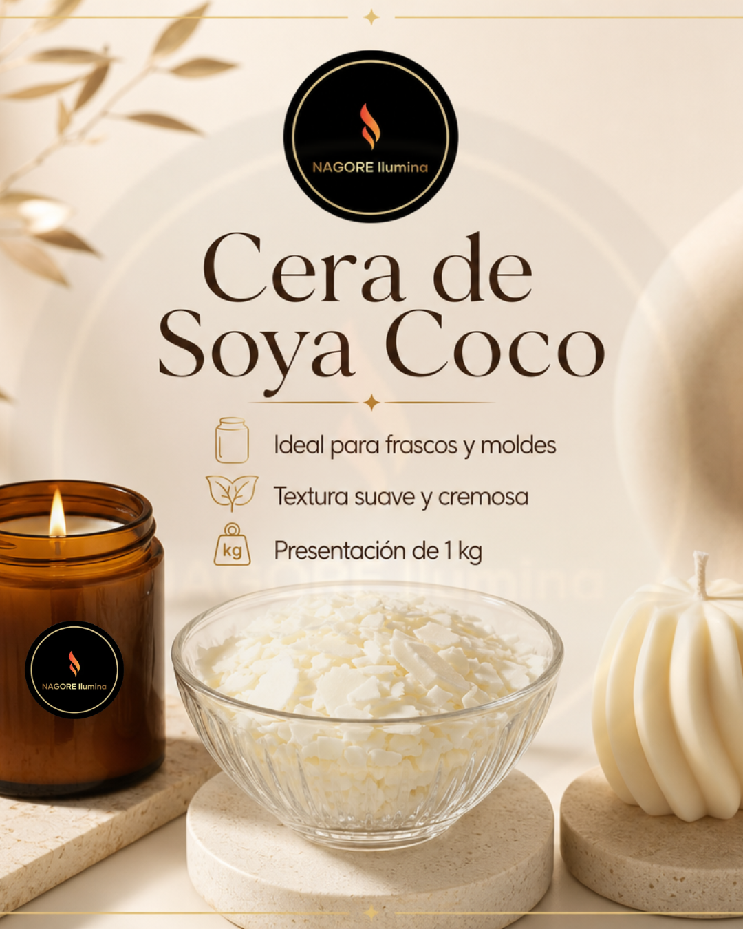 Cera de Soya Coco para Frascos y Moldes 1 kg