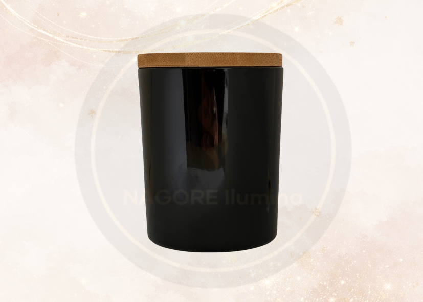 Vaso Negro con Tapa de Madera para Velas | Envase Premium para Velas Artesanales